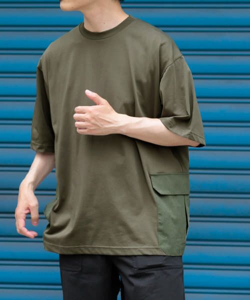 ＊＊URBAN RESEARCH ITEMS / アーバンリサーチ アイテムズ Tシャツ | 『XLサイズあり』サイドポケットキリカエ クルーネックTシャツ（KHK）