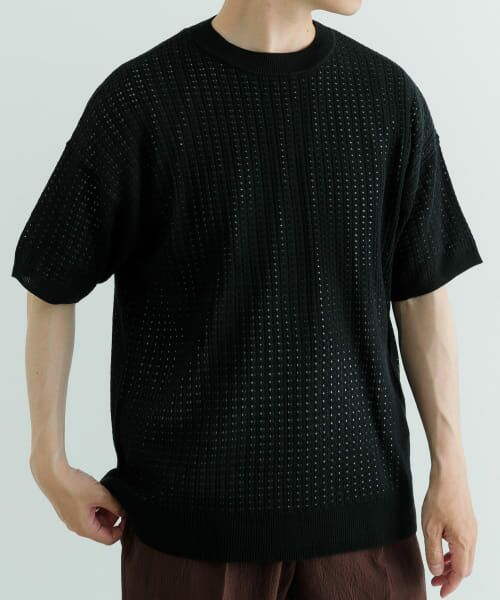 セール】 メッシュニット クルーネック 半袖Tops （ニット