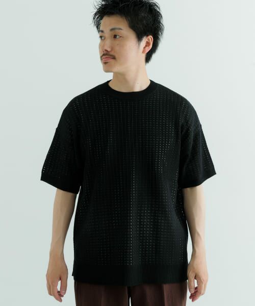 セール】 メッシュニット クルーネック 半袖Tops （ニット