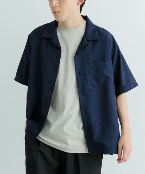 ＊＊URBAN RESEARCH ITEMS / アーバンリサーチ アイテムズ シャツ・ブラウス | 『吸水速乾/イージーケア/UVカット』『セットアップ対応』高機能ツイル オープンカラー半袖シャツ（NVY）