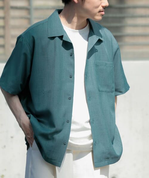 ＊＊URBAN RESEARCH ITEMS / アーバンリサーチ アイテムズ シャツ・ブラウス | 『吸水速乾/イージーケア/UVカット』『セットアップ対応』高機能ツイル オープンカラー半袖シャツ（BLUGRY）