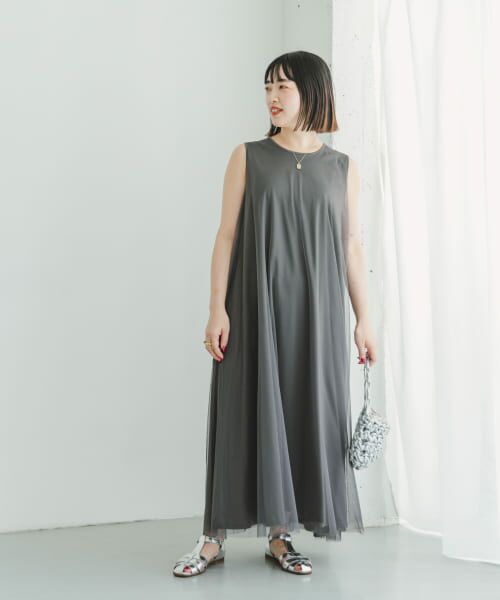 ITEMS URBANRESEARCHチュールレイヤードロングスリーブワンピース ITEMS URBANRESEARCH ワンピース チュールレイヤードワンピース