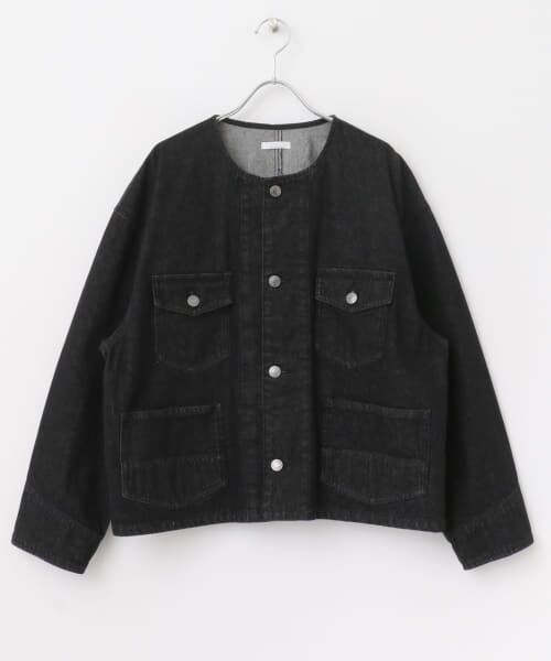 未使用❗️aa. デニム ノーカラージャケット ブラック TANAKA - NO COLLAR JEAN JACKET / ノーカラー デニムジャケット