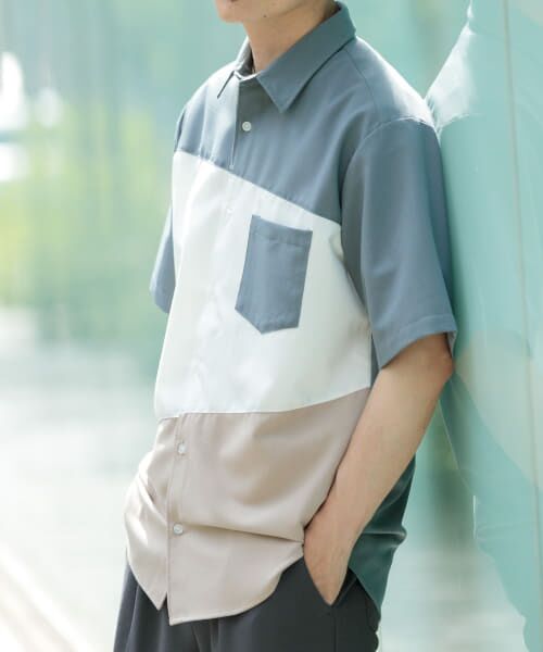 ＊＊URBAN RESEARCH ITEMS / アーバンリサーチ アイテムズ シャツ・ブラウス | Diagonal Switch 半袖シャツ（GRY）