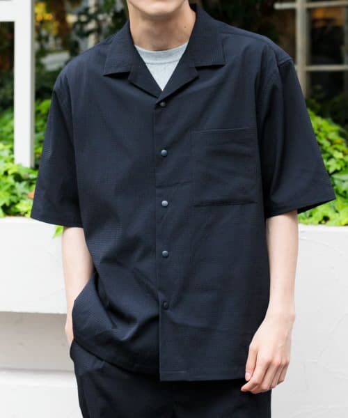 ＊＊URBAN RESEARCH ITEMS / アーバンリサーチ アイテムズ シャツ・ブラウス | 『セットアップ対応』シアサッカースナップOPENカラー半袖シャツ（NVY）