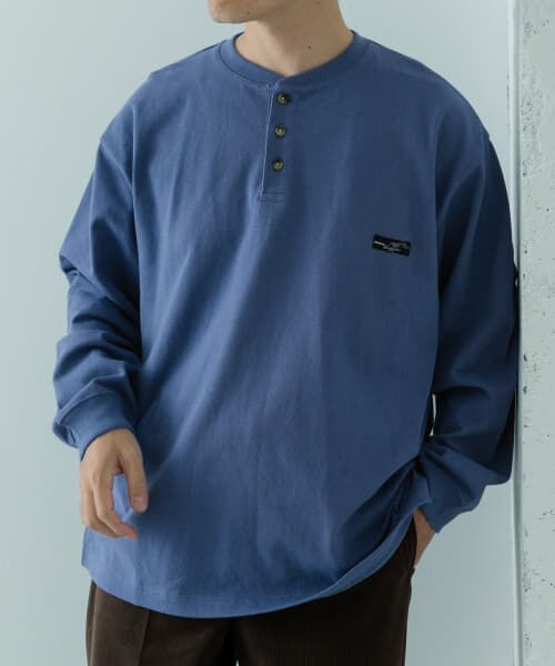 ＊＊URBAN RESEARCH ITEMS / アーバンリサーチ アイテムズ Tシャツ | 天竺 ワンポイント ヘンリーロングスリーブTシャツ（BLU）