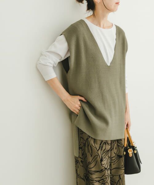 ＊＊URBAN RESEARCH ITEMS / アーバンリサーチ アイテムズ Tシャツ | ロングTシャツ×ニットベストセット（KHK）