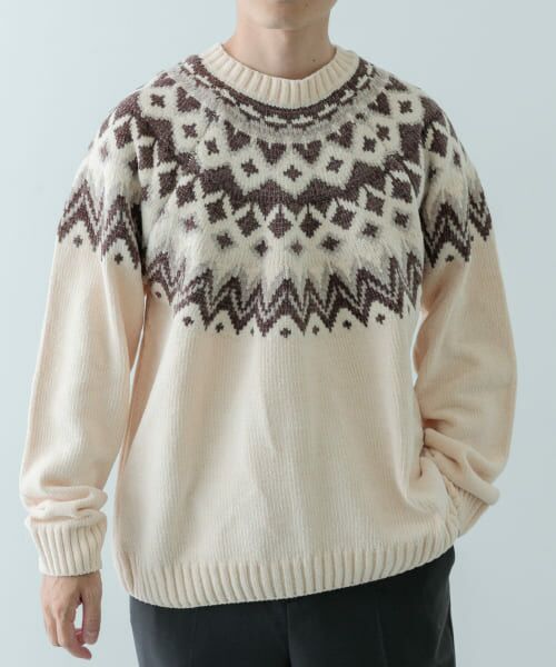 ＊＊URBAN RESEARCH ITEMS / アーバンリサーチ アイテムズ ニット・セーター | 求心柄 モール クルーネック ニット（IVO）