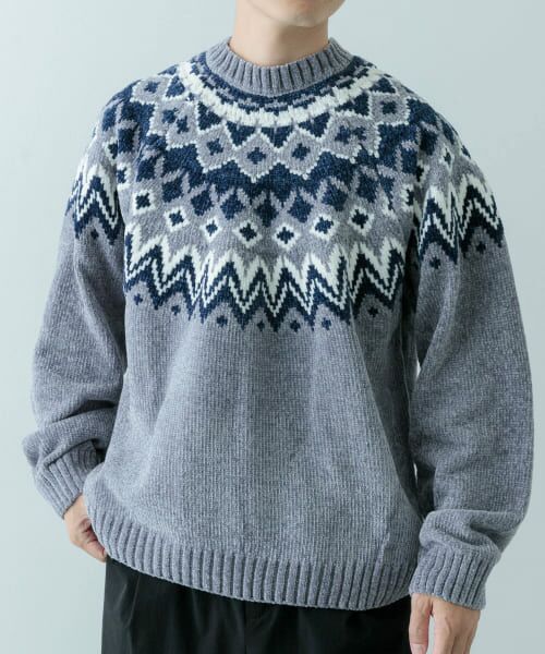 ＊＊URBAN RESEARCH ITEMS / アーバンリサーチ アイテムズ ニット・セーター | 求心柄 モール クルーネック ニット（GRY）