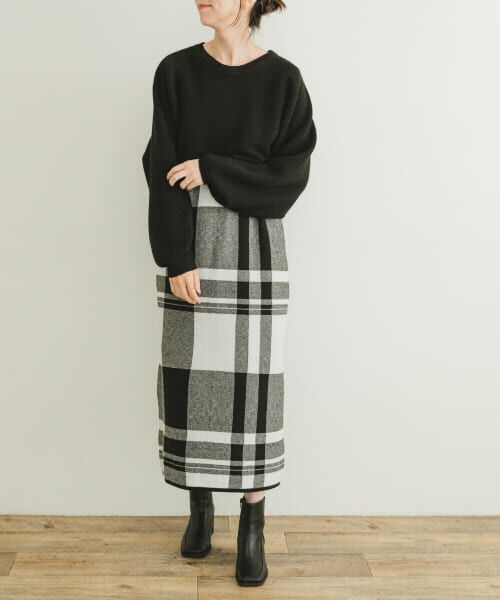 セール】 チェックワンピース×クロップドニットセット