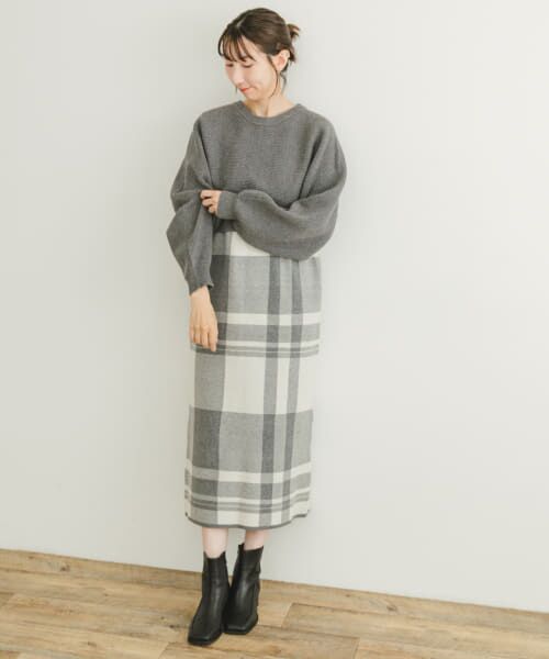 セール】 チェックワンピース×クロップドニットセット