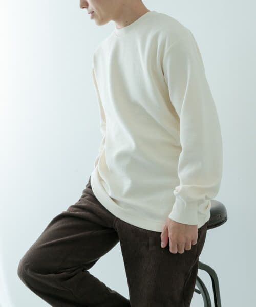 セール】 裏起毛 クルーネックワッフルプルオーバー