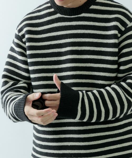 ＊＊URBAN RESEARCH ITEMS / アーバンリサーチ アイテムズ ニット・セーター | クルーネック ボーダー ニット（BLK）