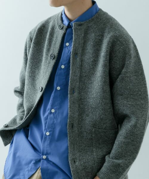 セール】 ウール混 クルーネック ニットカーディガン