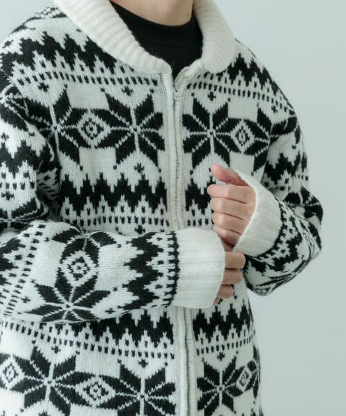 ＊＊URBAN RESEARCH ITEMS / アーバンリサーチ アイテムズ ニット・セーター | カウチン ジップアップ ニットジャケット（WHT）