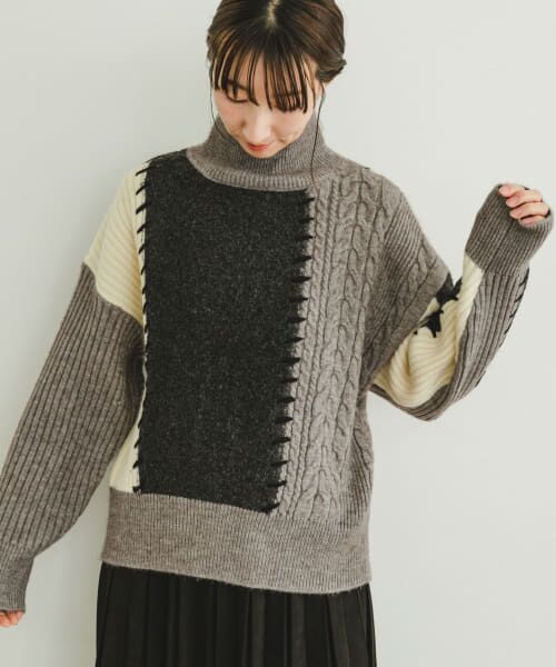 群言堂 登美 パッチワーク ニット セーター ハイネック 群言堂 登美 パッチワーク ニット セーター ハイネック 群言堂