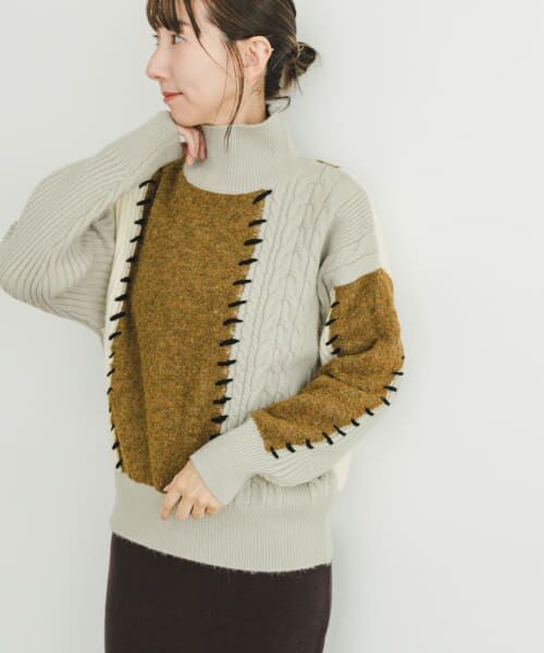 群言堂 登美 パッチワーク ニット セーター ハイネック 群言堂 登美 パッチワーク ニット セーター ハイネック 群言堂