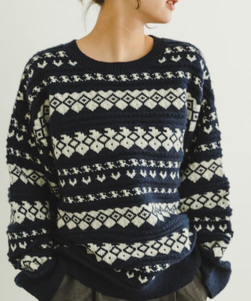 ＊＊URBAN RESEARCH ITEMS / アーバンリサーチ アイテムズ ニット・セーター | ジャガードビッグニット（NVY）