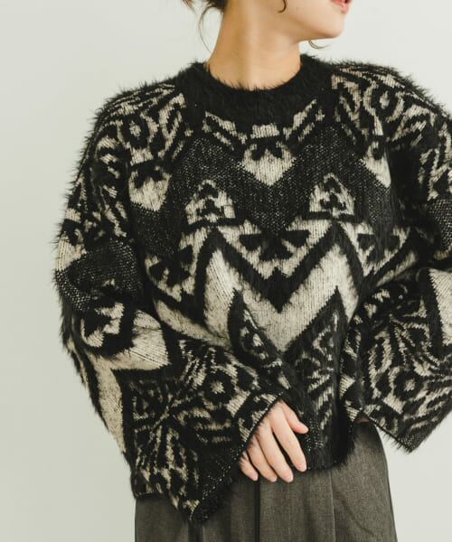 ＊＊URBAN RESEARCH ITEMS / アーバンリサーチ アイテムズ ニット・セーター | フェザージャガードニット（BLK）