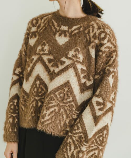 ＊＊URBAN RESEARCH ITEMS / アーバンリサーチ アイテムズ ニット・セーター | フェザージャガードニット（BRN）