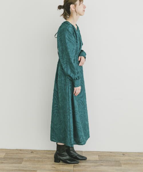 美品 アーバンリサーチ ギャザースリーブ ロングワンピース グリーン 長袖 セール】 リネンギャザーワンピース （ワンピース）｜＊＊URBAN