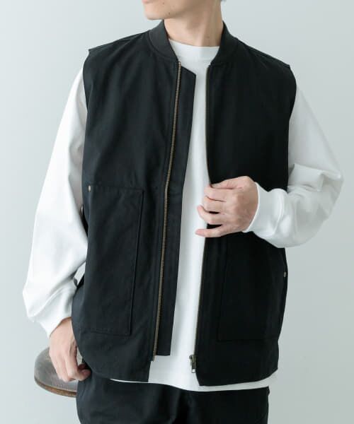 ＊＊URBAN RESEARCH ITEMS / アーバンリサーチ アイテムズ ベスト | ジップアップ コットンワークベスト（BLK）