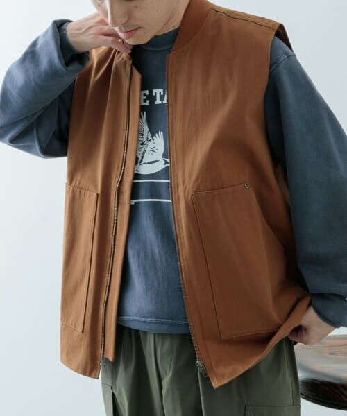 ＊＊URBAN RESEARCH ITEMS / アーバンリサーチ アイテムズ ベスト | ジップアップ コットンワークベスト（BRN）