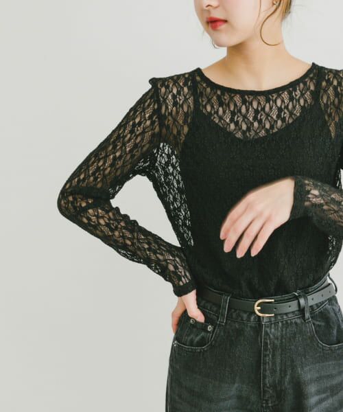 ＊＊URBAN RESEARCH ITEMS / アーバンリサーチ アイテムズ Tシャツ | ロングスリーブレーストップス（BLK）