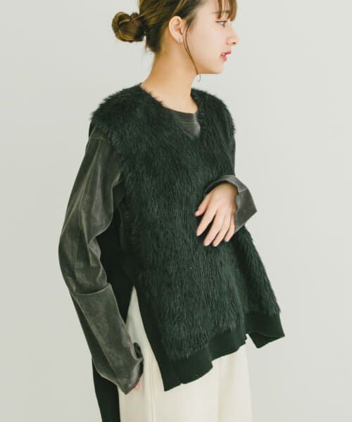 ＊＊URBAN RESEARCH ITEMS / アーバンリサーチ アイテムズ ベスト | フロントシャギーベスト（BLK）