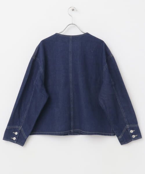 【R】ダークブルー デニムジャケット　白ステッチ　Gジャン　デニムジャケット stitch paint denim jacket G Jean ユニセックス 男女兼用