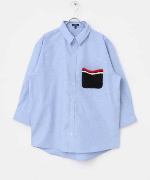 ★土日値下★ ENFOLD WIDE-SLEEVES SHIRT シャツ　ブルー THE CASUAL｜ワイドスリーブ クロップド 半袖オーバーシャツ