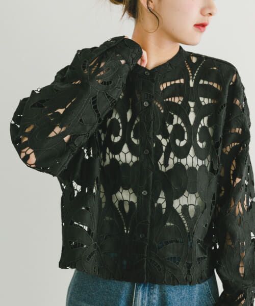 ＊＊URBAN RESEARCH ITEMS / アーバンリサーチ アイテムズ シャツ・ブラウス | レースクロップドシャツ（BLK）