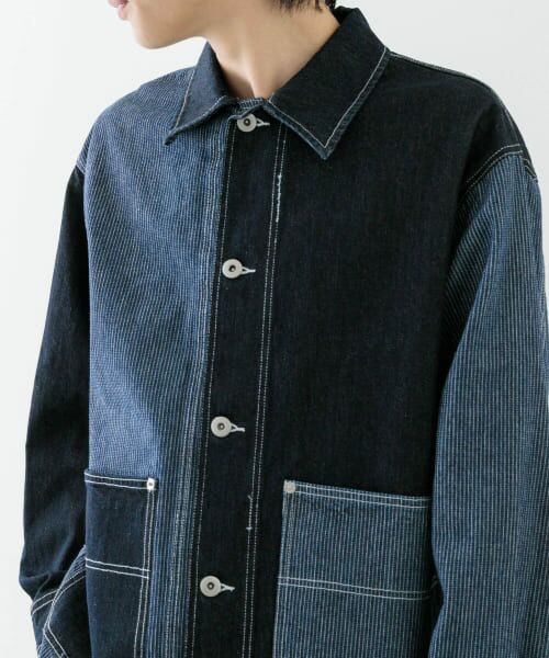 ＊＊URBAN RESEARCH ITEMS / アーバンリサーチ アイテムズ Gジャン・デニムジャケット | ヒッコリー×デニム切替ワークジャケット（BLU）