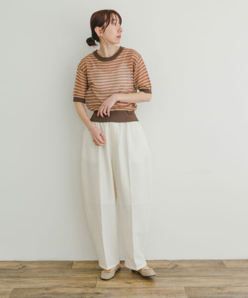 green シアーボーダー半袖ニット green シアーボーダー半袖ニット