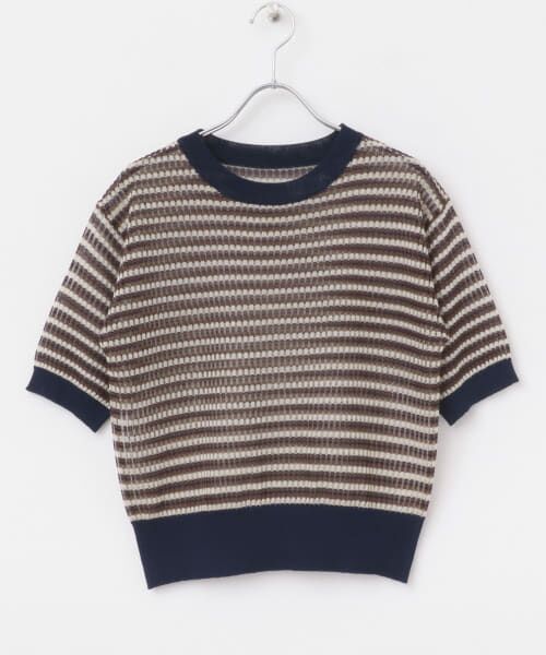 ボーダーシアーニット　アイボリー✖️ブルー 肩ボタンシアーニット（ニット/セーター） | UNTITLED（アン