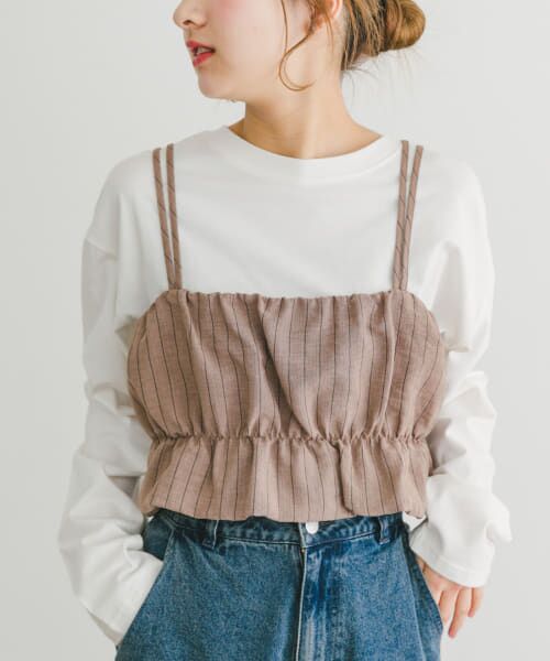 ＊＊URBAN RESEARCH ITEMS / アーバンリサーチ アイテムズ その他トップス | ストライプシャーリングビスチェ（BRN）
