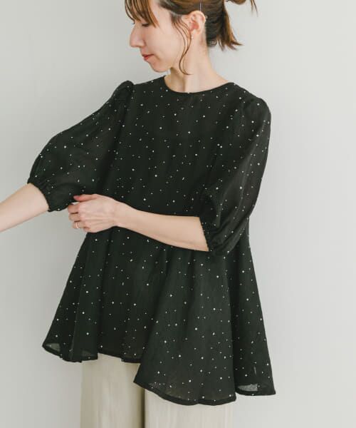 ＊＊URBAN RESEARCH ITEMS / アーバンリサーチ アイテムズ シャツ・ブラウス | ラメストーンシアーブラウス（BLK）