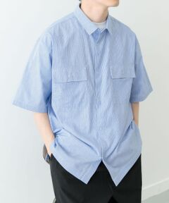 ストライプリングドットボタン半袖シャツ