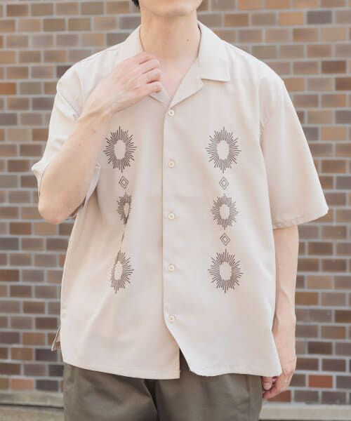 刺繍デザイン ネイビー 半袖シャツ TAKEO KIKUCHI｜【LIMITED】ワンポイント刺繍 半袖シャツ