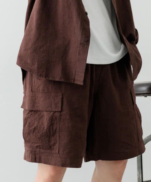 ＊＊URBAN RESEARCH ITEMS / アーバンリサーチ アイテムズ ショート・ハーフ・半端丈パンツ | 『セットアップ対応』天然素材リネンコットンイージーカーゴショーツ（BRN）