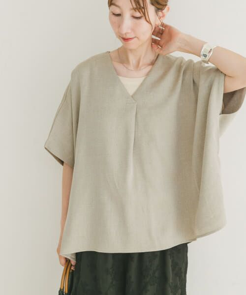 ＊＊URBAN RESEARCH ITEMS / アーバンリサーチ アイテムズ Tシャツ | リネンライクVネックプルオーバー（BEG）