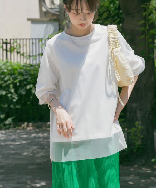 ＊＊URBAN RESEARCH ITEMS / アーバンリサーチ アイテムズ Tシャツ | チュールレイヤードハンソデTシャツ（WHT）