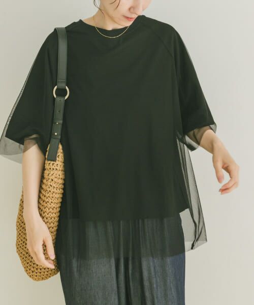 ＊＊URBAN RESEARCH ITEMS / アーバンリサーチ アイテムズ Tシャツ | チュールレイヤードハンソデTシャツ（BLK）