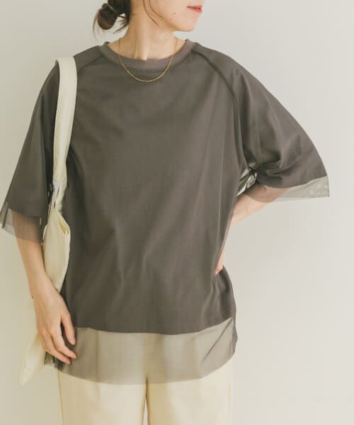 ＊＊URBAN RESEARCH ITEMS / アーバンリサーチ アイテムズ Tシャツ | チュールレイヤードハンソデTシャツ（CHA）