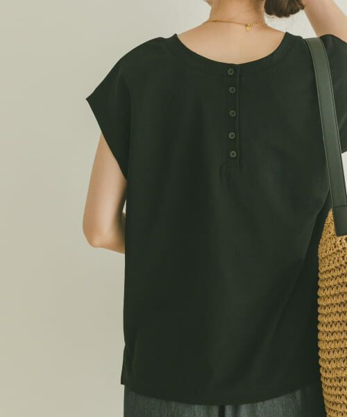 新品URBAN RESEARCH アーバンリサーチ★バックボタン＆リボンブラウスGY★ セールリネンタッチBACKボタンプルオーバー（Tシャツ⁄カットソー