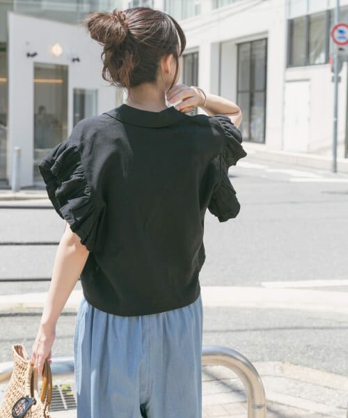 BEARDSLEY】リネン ラミー 2way フリル スタンドカラー ブラウス