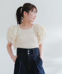 leinwande　Hand Fringe Knit Tops