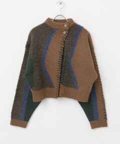 leinwande　Intarsia Patchwork Cardigan