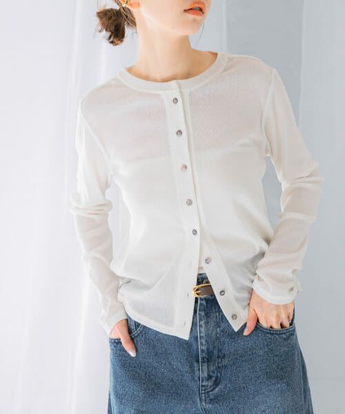URBAN RESEARCH ROSSO/アーバンリサーチ ロッソ ドライテレコデザインボタンカーディガン OFF WHITE FREE URBAN RESEARCH ROSSO/アーバンリサーチ ロッソ ドライテレコデザインボタンカーディガン OFF WHITE FREE