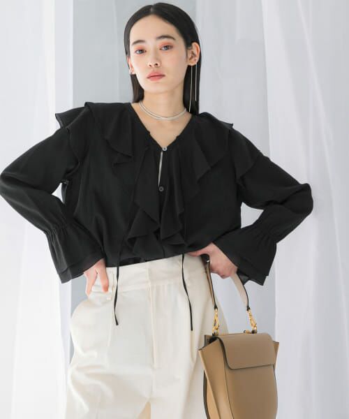 URBAN RESEARCH ROSSO/アーバンリサーチ ロッソ 『WEB/一部店舗限定』ラッフルデザインブラウス BLACK FREE URBAN RESEARCH ROSSO/アーバンリサーチ ロッソ 『WEB/一部店舗限定』ラッフルデザインブラウス BLACK FREE